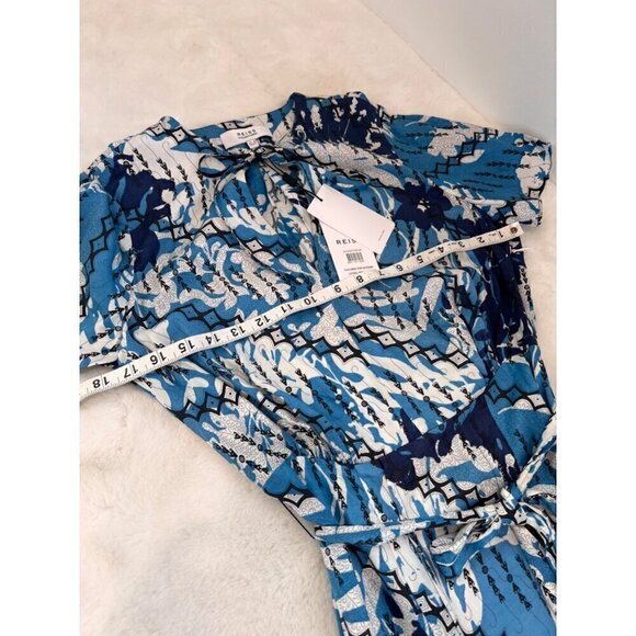 New REISS Size US 0 Split-Neck Printed Dress Blue Multi - Picture 5 of 14